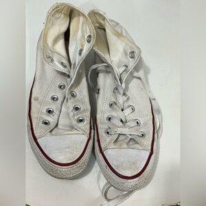 Converse White Canvas High-Top Sneakers with Red Trim